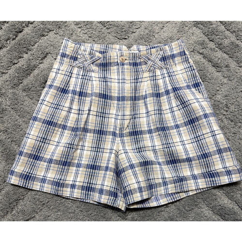 Vintage Relay Classics Plaid Linen High Rise Cuff Shorts Beachy Casual Size 7/8